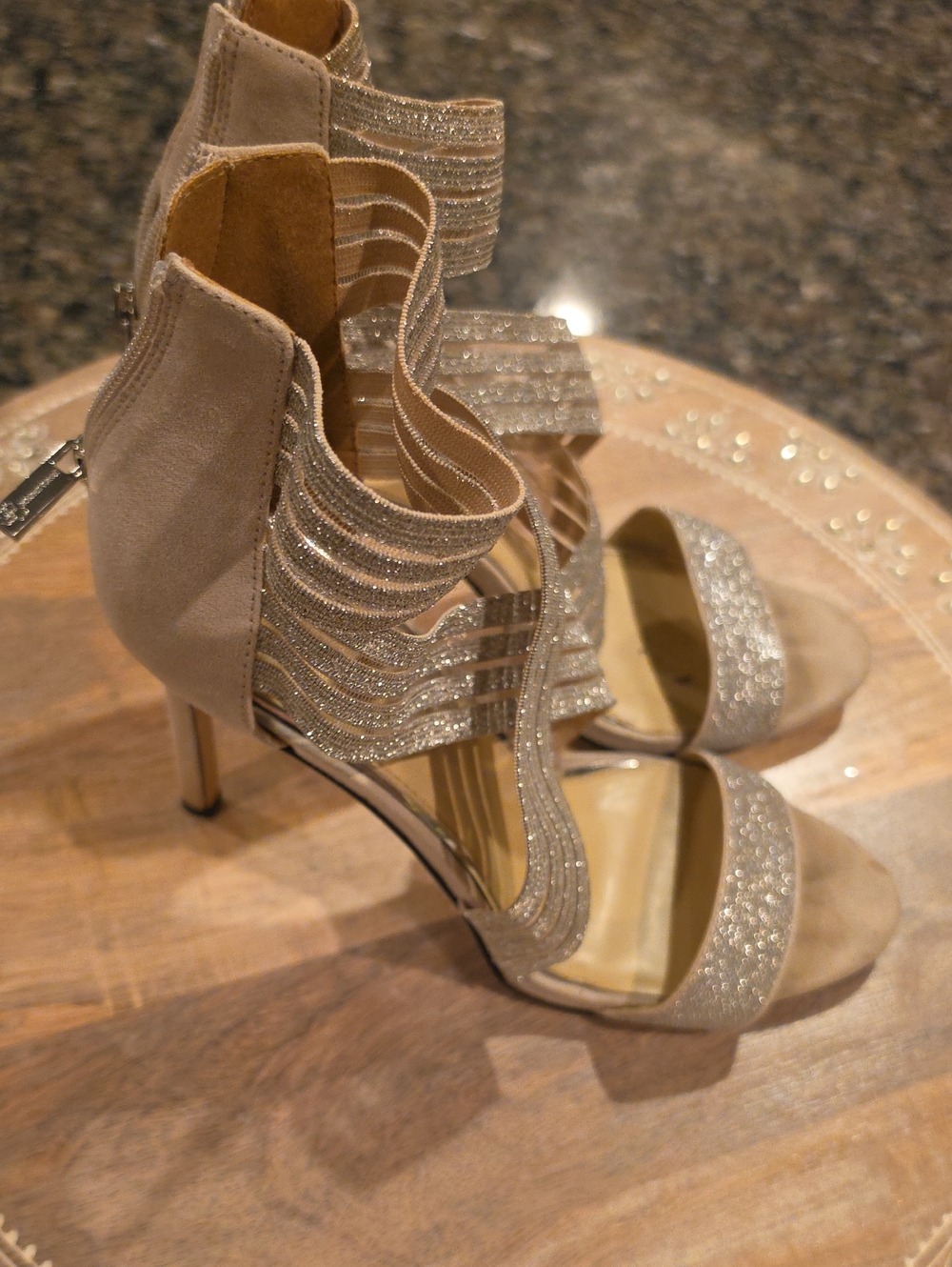 Jessica Simpson Nude Glitter Strappy Stiletto Sandals